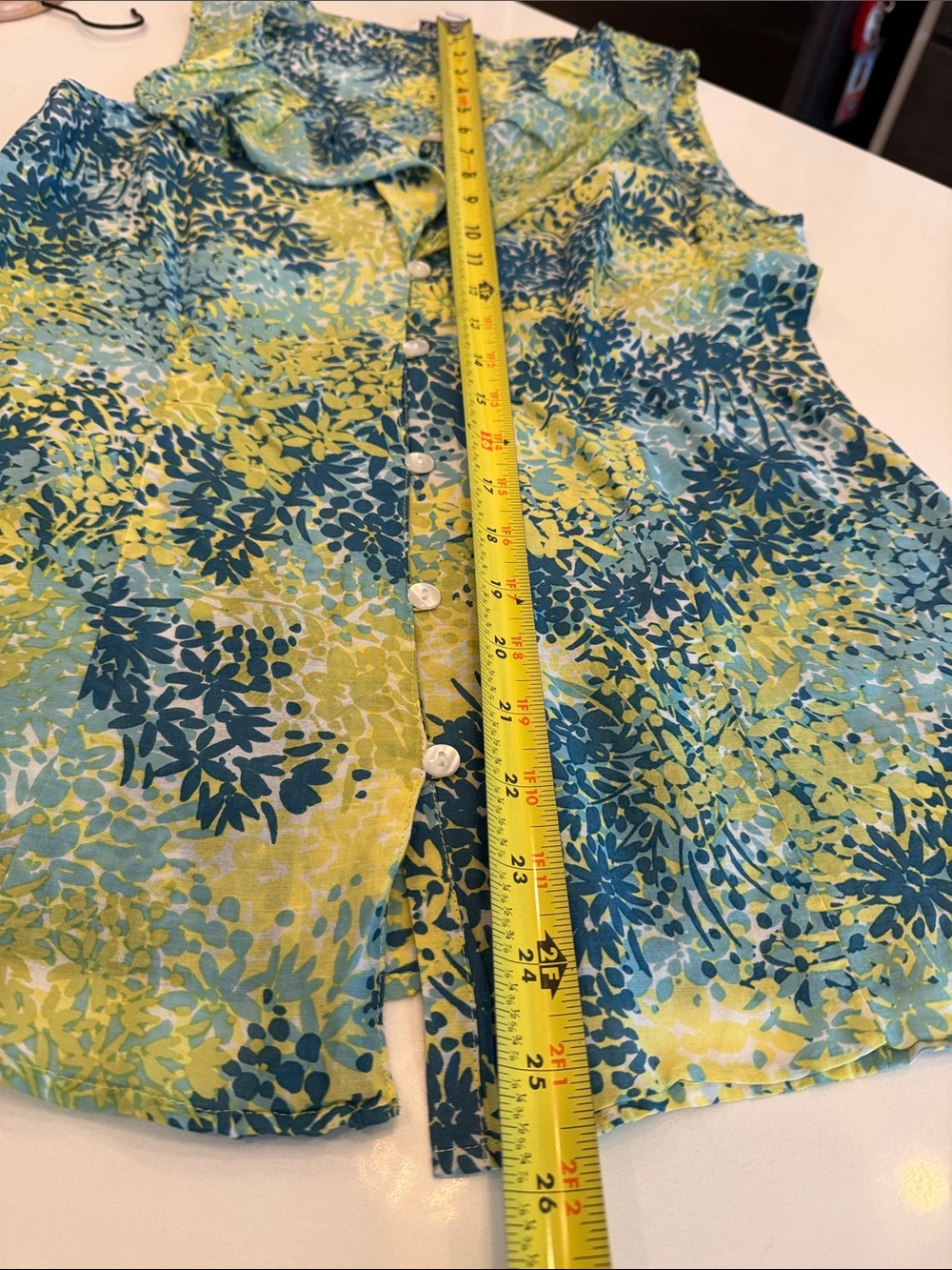 Pendleton Yellow & Teal Floral Ruffle-Front Button Tank - Picture 7 of 8